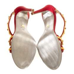 Pre Owned Loriblu Bijoux Red Satin Floral Embellished Crystal Studded Sandals Size 40