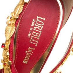 Pre Owned Loriblu Bijoux Red Satin Floral Embellished Crystal Studded Sandals Size 40
