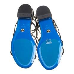 Pre Owned Loriblu Black Leather Crystal Embellished Gladiator Flat Sandals Size 38