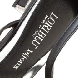 Pre Owned Loriblu Black Leather Crystal Embellished Gladiator Flat Sandals Size 38