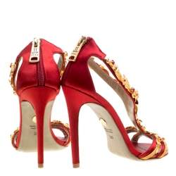 Pre Owned Loriblu Bijoux Red Satin Floral Embellished Crystal Studded Sandals Size 36