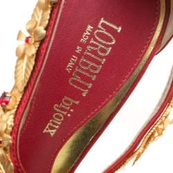 Pre Owned Loriblu Bijoux Red Satin Floral Embellished Crystal Studded Sandals Size 36