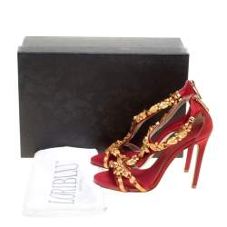 Pre Owned Loriblu Bijoux Red Satin Floral Embellished Crystal Studded Sandals Size 36