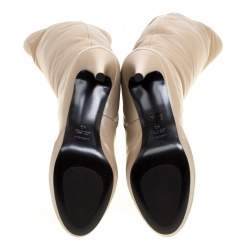 Pre Owned Loriblu Beige Leather Faux Fur Lined Platform Knee Length Boots Size 40