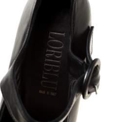 Pre Owned Loriblu Black Leather Wedge Peep Toe Mary Jane Pumps Size 36