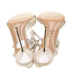 Loriblu Metallic Beige Suede Crystal Embellished Slingback Sandals Size 38