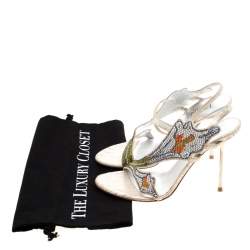 Loriblu Metallic Beige Suede Crystal Embellished Slingback Sandals Size 38