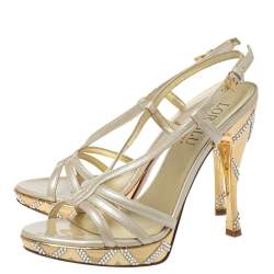 Loriblu Cream Patent Leather Crystal Embellished Ankle Strap Sandals Size 38