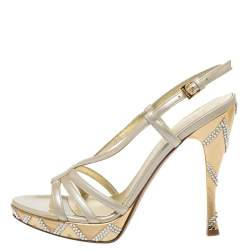 Loriblu Cream Patent Leather Crystal Embellished Ankle Strap Sandals Size 38