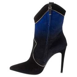 Loriblu Black/Blue Ombre Pony Hair High Heel Boots Size 40