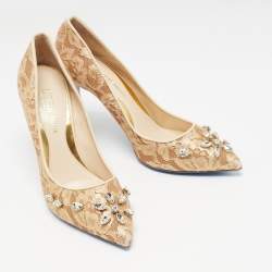 Loriblu Beige Lace Crystals Embellished Pumps Size 40