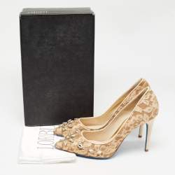 Loriblu Beige Lace Crystals Embellished Pumps Size 40