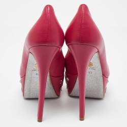 Pre Owned Loriblu Pink Leather Crystal Embellished Platform Pumps Size 37