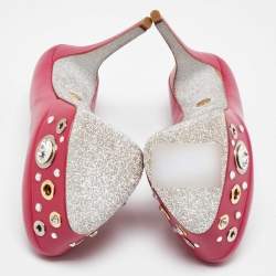 Pre Owned Loriblu Pink Leather Crystal Embellished Platform Pumps Size 37