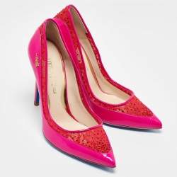 Loriblu Multicolor Lace and Patent Leather Pointed Toe Pumps Size 38