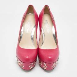 Loriblu Pink Leather Crystal Embellished Platform Pumps Size 35