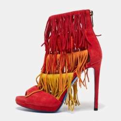 Loriblu Multicolor Suede Cut Out Fringe Platform Sandals Size 37.5