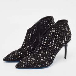 Pre Owned Loriblu Black Suede Bow Pin Ankle Length Boots Size 40