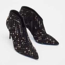 Pre Owned Loriblu Black Suede Bow Pin Ankle Length Boots Size 40