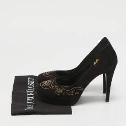 Loriblu Black Suede Embellished Platform Pumps Size 38.5