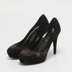Loriblu Black Suede Embellished Platform Pumps Size 38.5