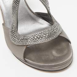 Loriblu Grey Satin Crystal Embellished Ankle Strap Sandals Size 36