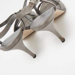 Loriblu Grey Satin Crystal Embellished Ankle Strap Sandals Size 36