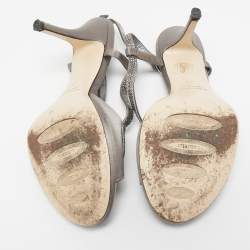 Loriblu Grey Satin Crystal Embellished Ankle Strap Sandals Size 36