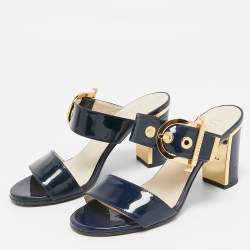 مملوكة مسبقًا Loriblu Navy Blue Patent Leather Slide Sandals Size 36