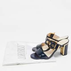 مملوكة مسبقًا Loriblu Navy Blue Patent Leather Slide Sandals Size 36