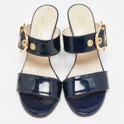 مملوكة مسبقًا Loriblu Navy Blue Patent Leather Slide Sandals Size 36