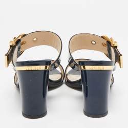 مملوكة مسبقًا Loriblu Navy Blue Patent Leather Slide Sandals Size 36