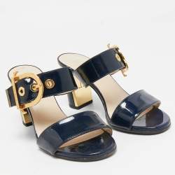 مملوكة مسبقًا Loriblu Navy Blue Patent Leather Slide Sandals Size 36