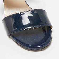 مملوكة مسبقًا Loriblu Navy Blue Patent Leather Slide Sandals Size 36