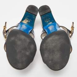 مملوكة مسبقًا Loriblu Navy Blue Patent Leather Slide Sandals Size 36