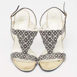 Pre Owned Loriblu Black/White Leather Slingback Sandals Size 40