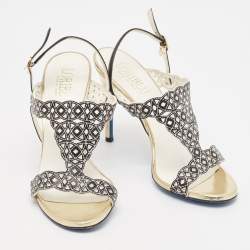 Pre Owned Loriblu Black/White Leather Slingback Sandals Size 40