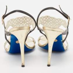 Pre Owned Loriblu Black/White Leather Slingback Sandals Size 40