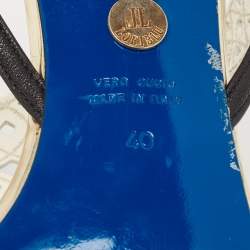 Pre Owned Loriblu Black/White Leather Slingback Sandals Size 40