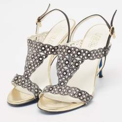 Pre Owned Loriblu Black/White Leather Slingback Sandals Size 40