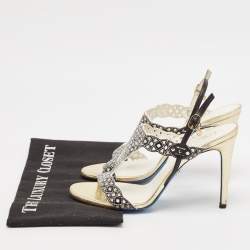 Pre Owned Loriblu Black/White Leather Slingback Sandals Size 40