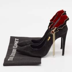 Loriblu Black/Burgundy Suede Embellished Peep Toe Pumps Size 35