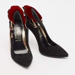Loriblu Black/Burgundy Suede Embellished Peep Toe Pumps Size 35
