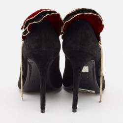 Loriblu Black/Burgundy Suede Embellished Peep Toe Pumps Size 35