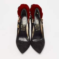 Loriblu Black/Burgundy Suede Embellished Peep Toe Pumps Size 35
