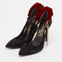 Loriblu Black/Burgundy Suede Embellished Peep Toe Pumps Size 35