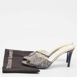 مملوكة مسبقًا Loriblu Black/White Cut Out Leather Slide Sandals Size 39