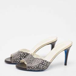 مملوكة مسبقًا Loriblu Black/White Cut Out Leather Slide Sandals Size 39