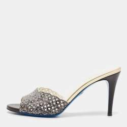 مملوكة مسبقًا Loriblu Black/White Cut Out Leather Slide Sandals Size 39