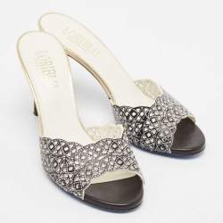 مملوكة مسبقًا Loriblu Black/White Cut Out Leather Slide Sandals Size 39